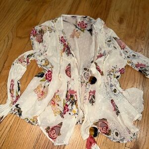 Zara Floral Sheer Blouse - White and Pink